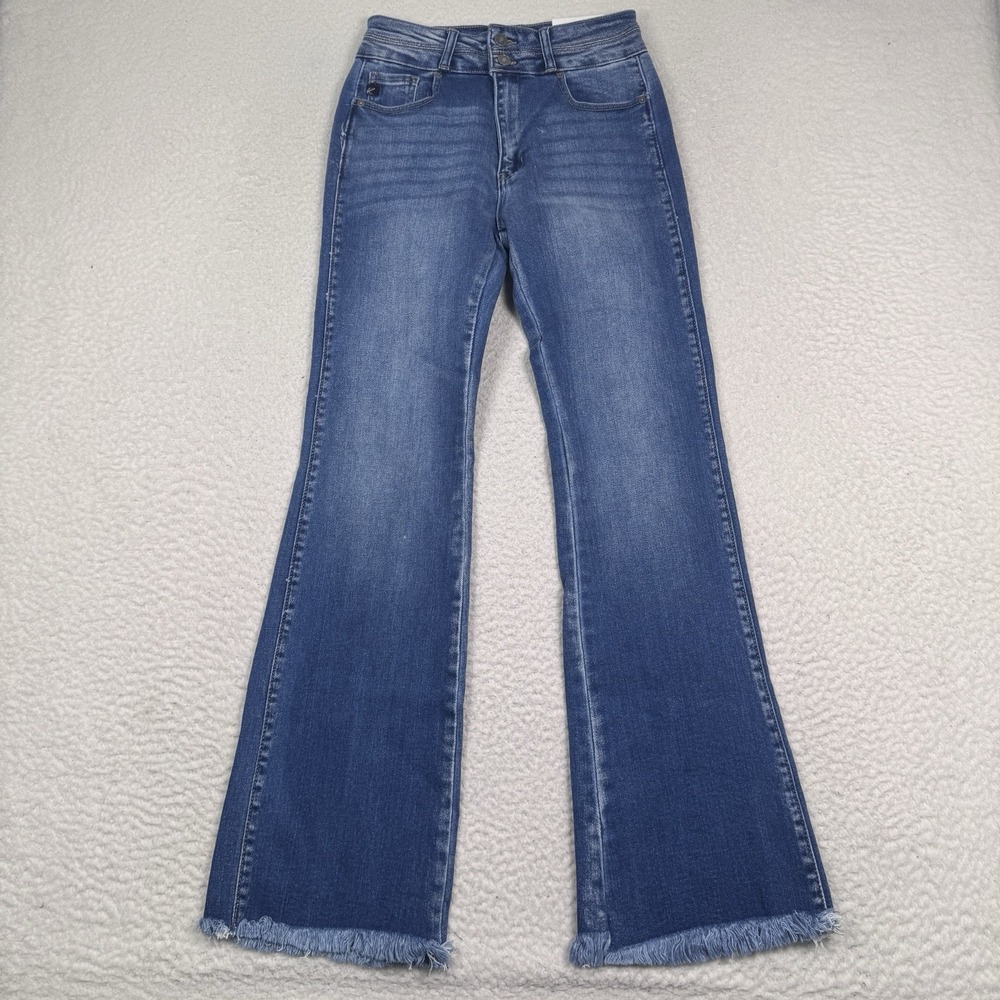 KanCan Marcy Jeans Women 7 High Rise Bootcut Frayed Hem Button Zip Stretch 25x32